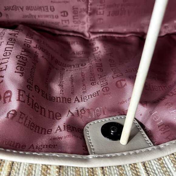 ETIENNE AIGNER NATURAL & TAN STRIPES CANVAS, GREY LEATHER SHOULDER TOTE BAG - Picture 5 of 8